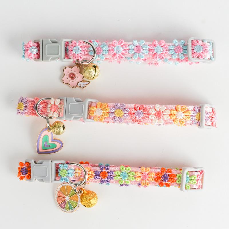 Colorful Lace Cat and Dog Collars, Harnesses, Adjustable Neck Accessories with Sunflower Heart or Lemon Pendants, Pet Everyday Wear for Small Dogs and Cats