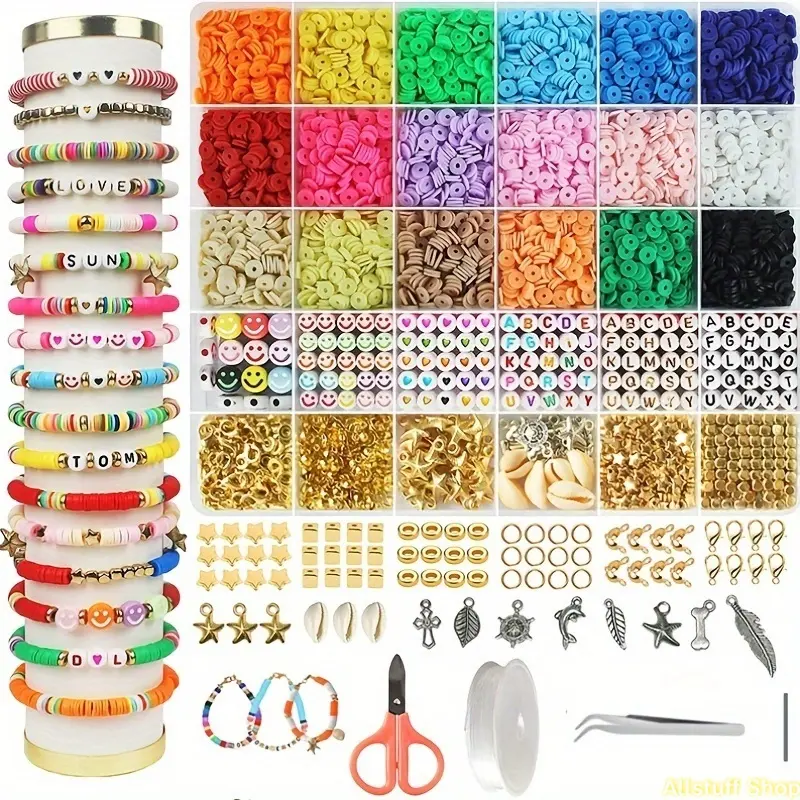 5120-Piece DIY Bead Kit - Polymer Clay Beads & Accessories, Clay Sheets, Friendship Bracelet Making Supplies, No-Glue Necklace Bracelet Kit for Bag Accessories, Gift