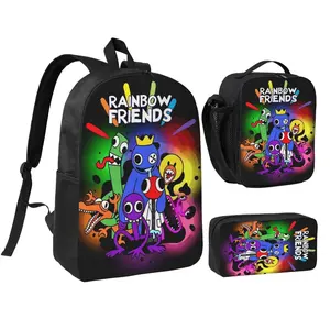 17 Inch Rainbow Friends 3-Piece Backpack Set, Waterproof Lightweight Travel Daypack with Lunch Box & Pencil Case for Teens Daily Use