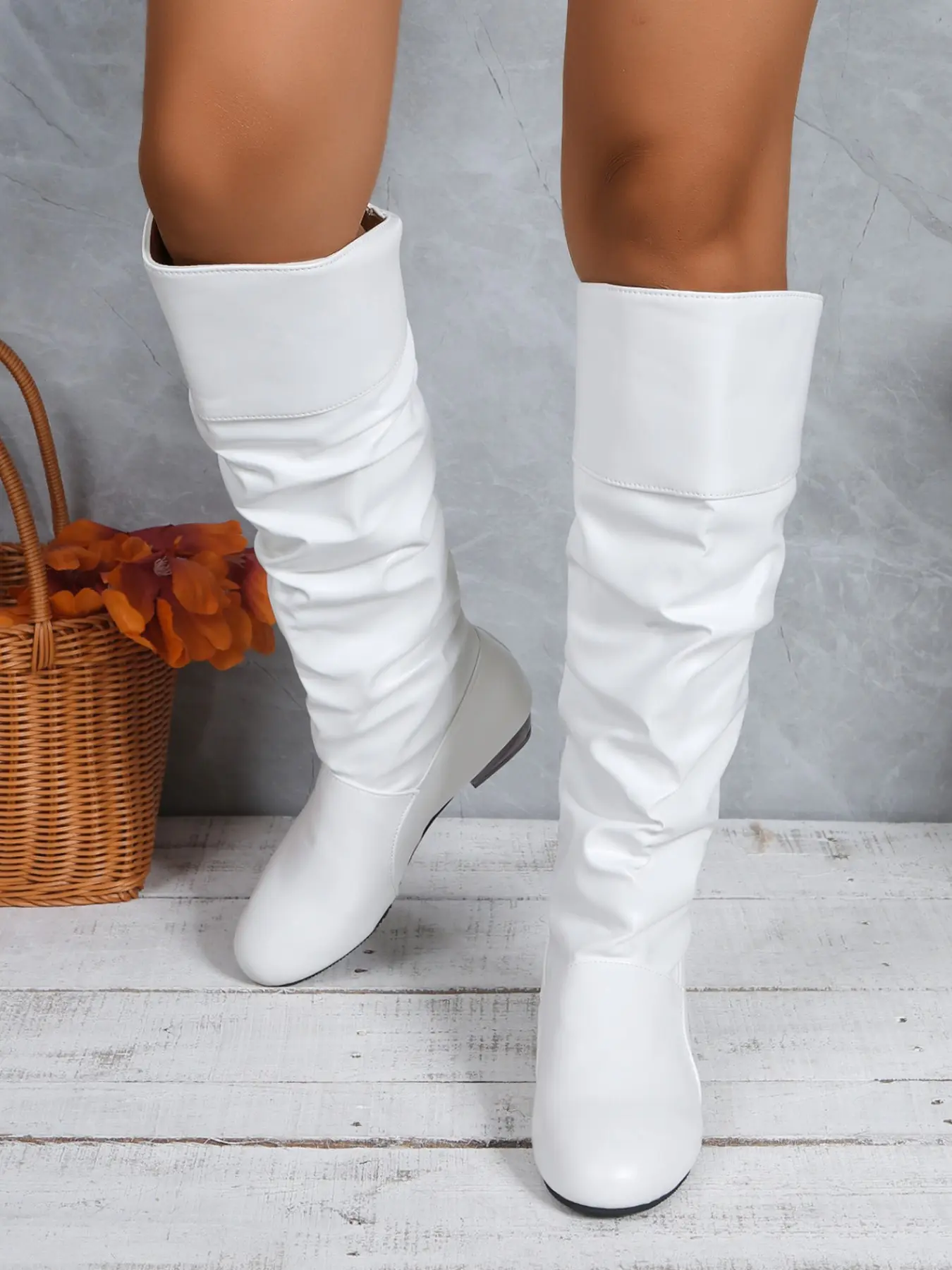 Vintage Folded Ankle Boots, High-Calf Design for Slimming Effect, Flap Detail for Clean Lines, Comfortable & Versatile Footwear, PU Leather Boots