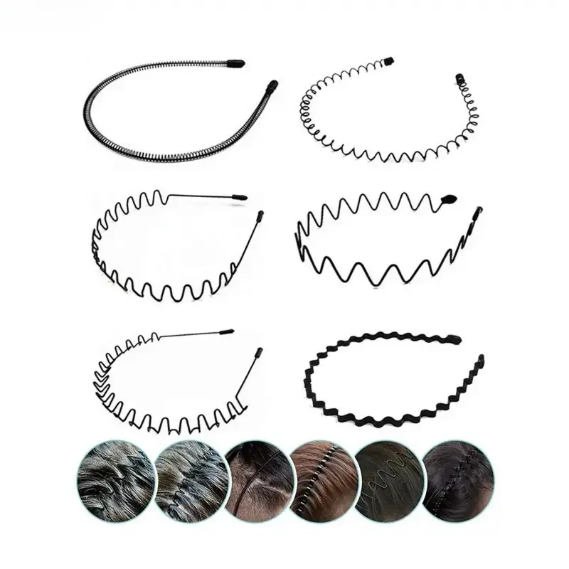 Men's & Female 6-Pcs Solid Color Wavy Zig Zag Headbands, Non-Slip Thin Elastic Sports Headbands, Minimalist Basic Hair Styling Accessories for Daily Wear, Workout, Zig Zag Headband