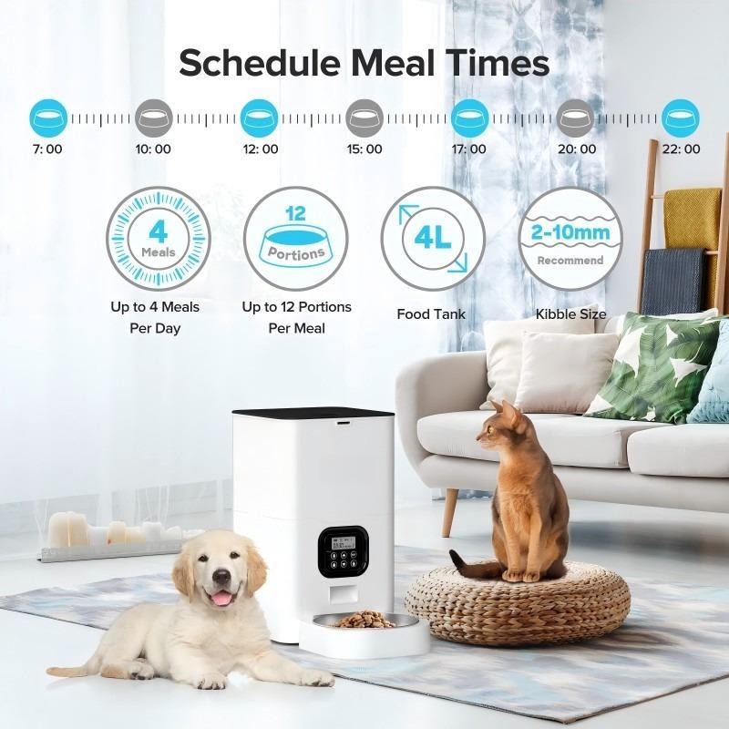 4L Automatic Cat Feeder, Programmable Pet Feeder, Dry Food Dispenser with Timer, Portion Size Control 4 Meals Per Day, Pet Feeding Supplies
