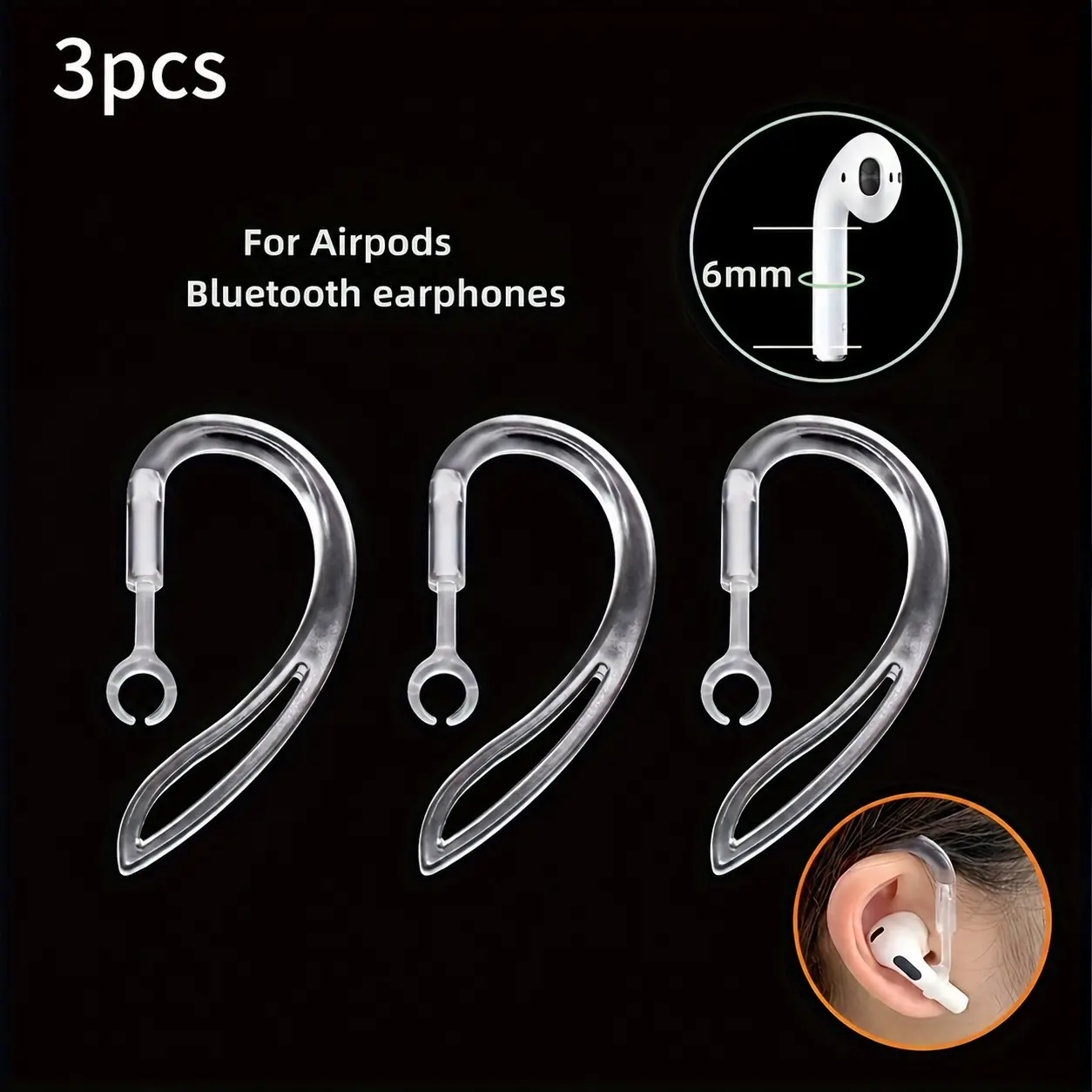 Transparent Earphone Earbuds Anti-Lose Ear Hooks, Compatible with Bluetooth-compatible Earphones AirPods, 3pcs-6pcs Set, Ear Clip Accessories