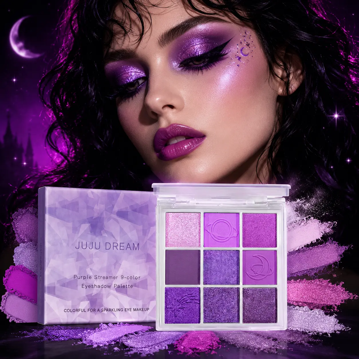 Purple Eyeshadow Palette 9 Colors Matte Shimmer Glitter Violet Eye Makeup Palette for Halloween Makeup, Party Looks, Festival Style and Daily Creative Eye Looks