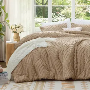 Comforter Set - Tufted Boho Bedding Set, Khaki Boho Comforter, Soft Lightweight Comforter , 3 count  Jacquard Bed Set for  Seasons