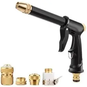 High Pressure Car Wash Water Gun Long Rod Spray Nozzle Adjustable Metal Hose Nozzle Sprayer with Solid Brass Connectors Foam Pot Adapter Kit