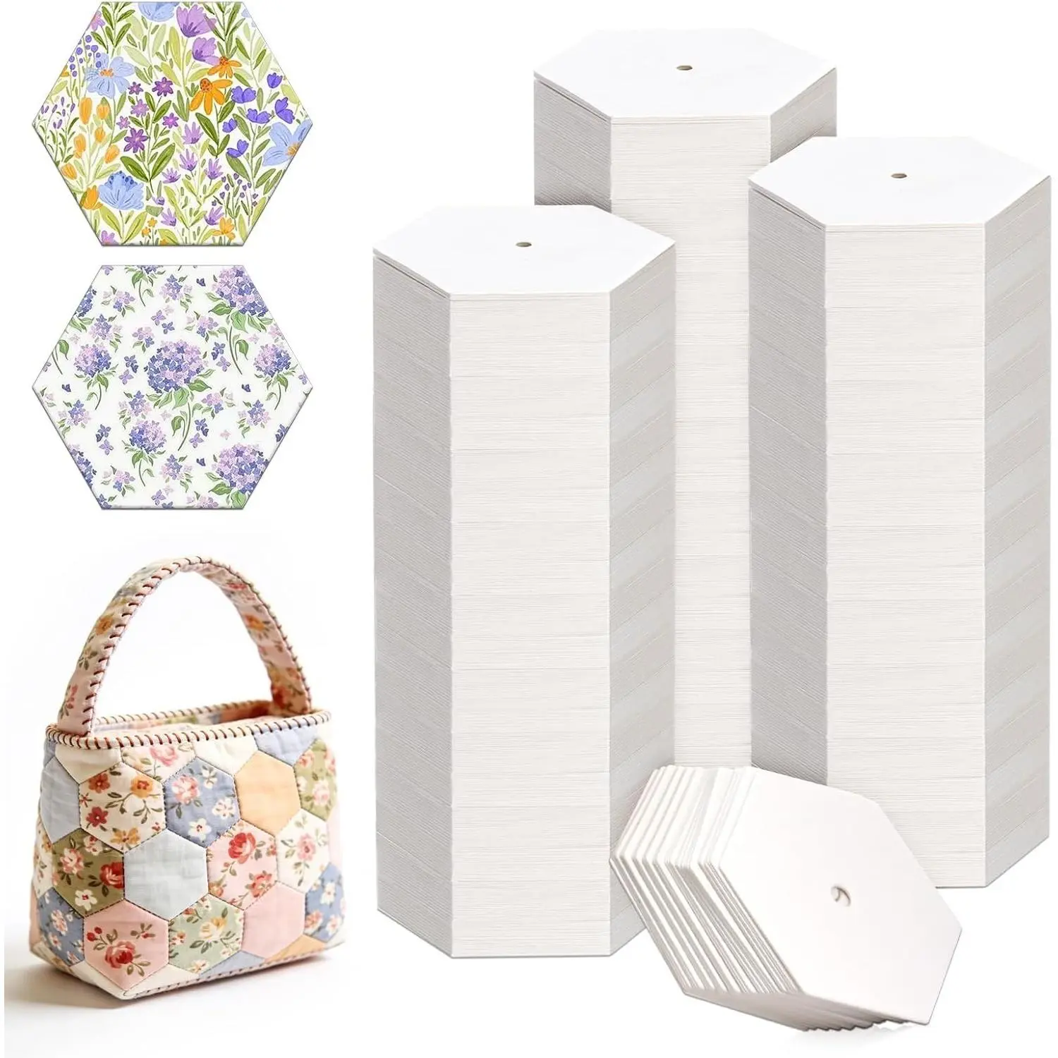 600 PCS 1" Hexagon Piecing White Paper Quilting Templates Accessories for DIY Patchwork Crafts and Sewing Supplies