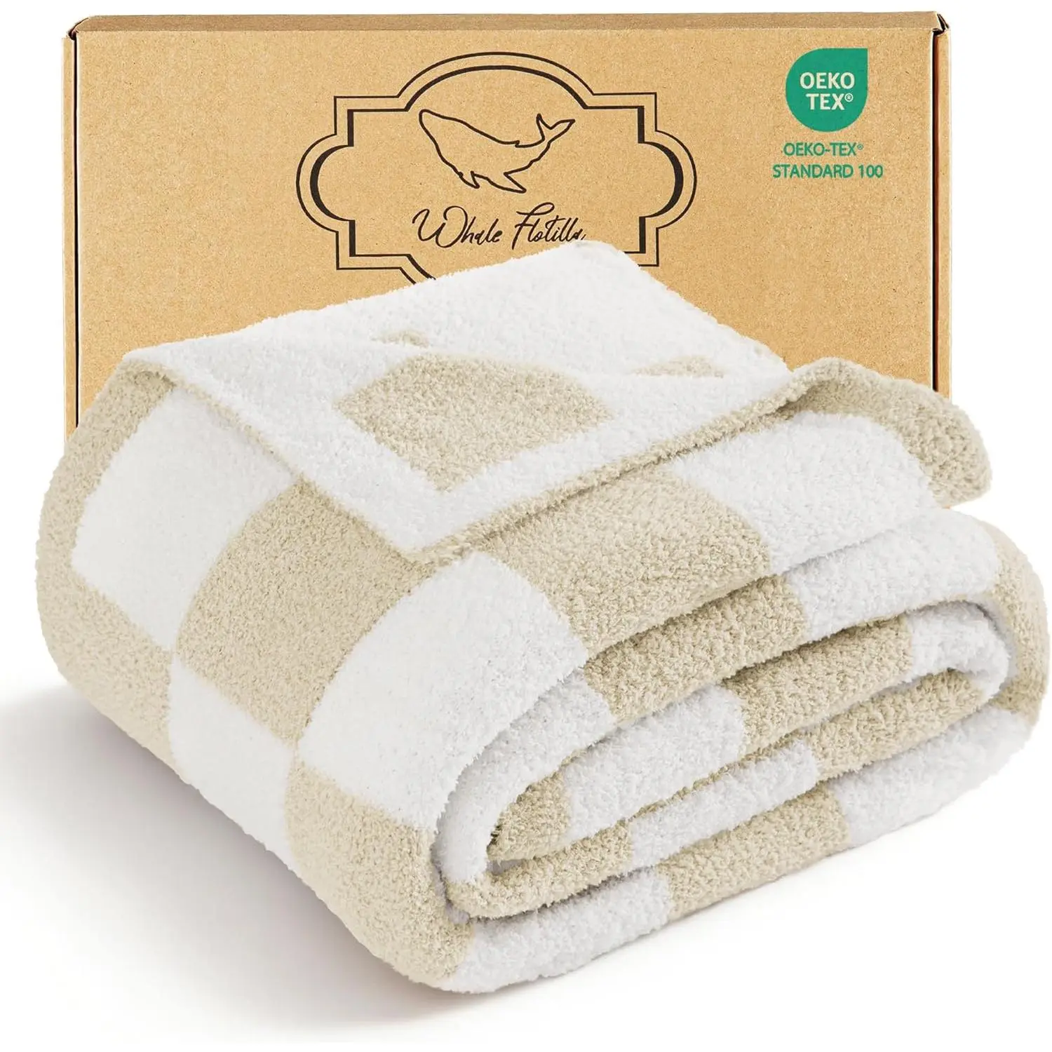 Flotilla Checkered Knit Throw Blanket, Soft Warm Reversible Cozy Decorative for Couch Sofa and Bed, 50x60 Inch, Camel