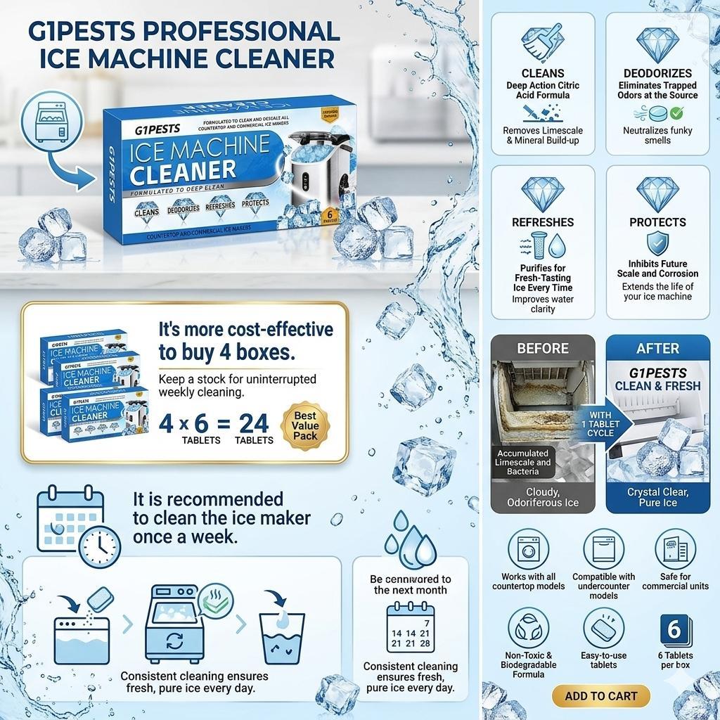 Newly packaged AGICEA 12-piece ice maker cleaner descaling agent, upgraded formula, suitable for household ice maker cleaner, ice machine cleaner