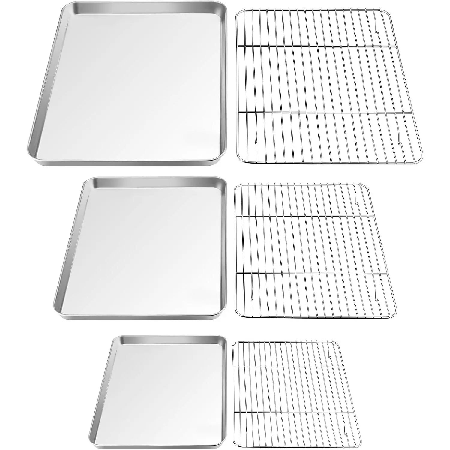 Baking Sheet with Rack Set (3 Pans + 3 Racks), 16/12.5/9 Inch Stainless Steel Cookie Sheets Baking Pans Trays and Cooling Racks for Cooking Roasting,  & Heavy Duty, Dishwasher Safe