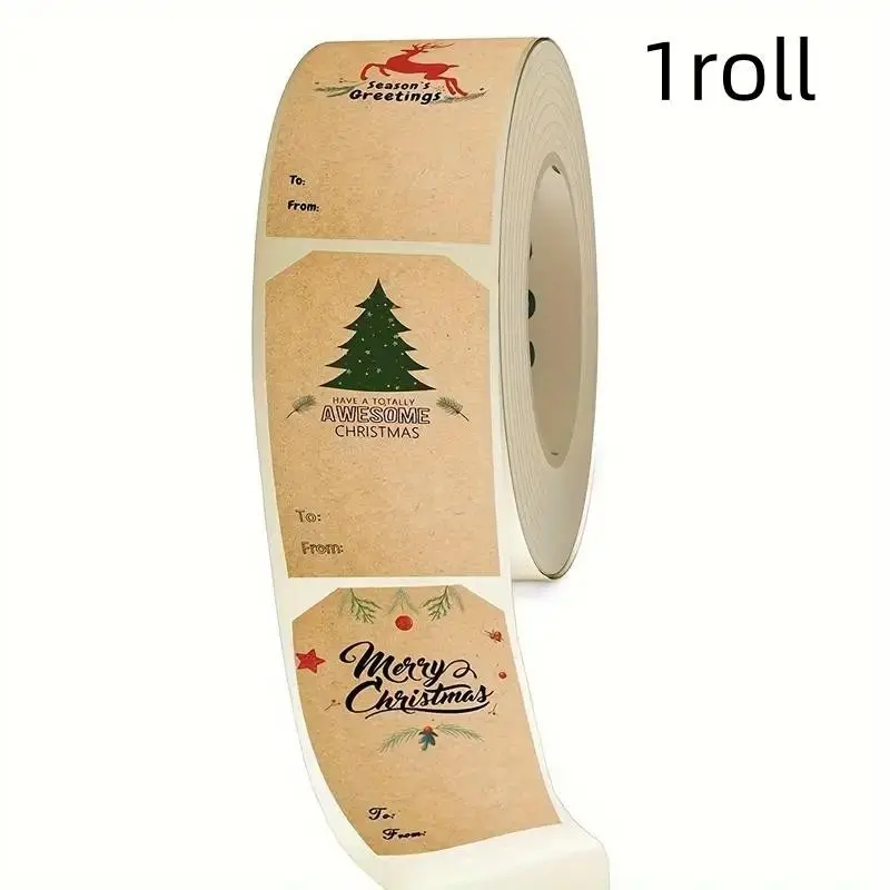 1 Roll 300 Vintage Christmas Stickers, Gift Packaging Labels Paper, Retro Aesthetic Holiday Decorations, Perfect for Festive Wrapping