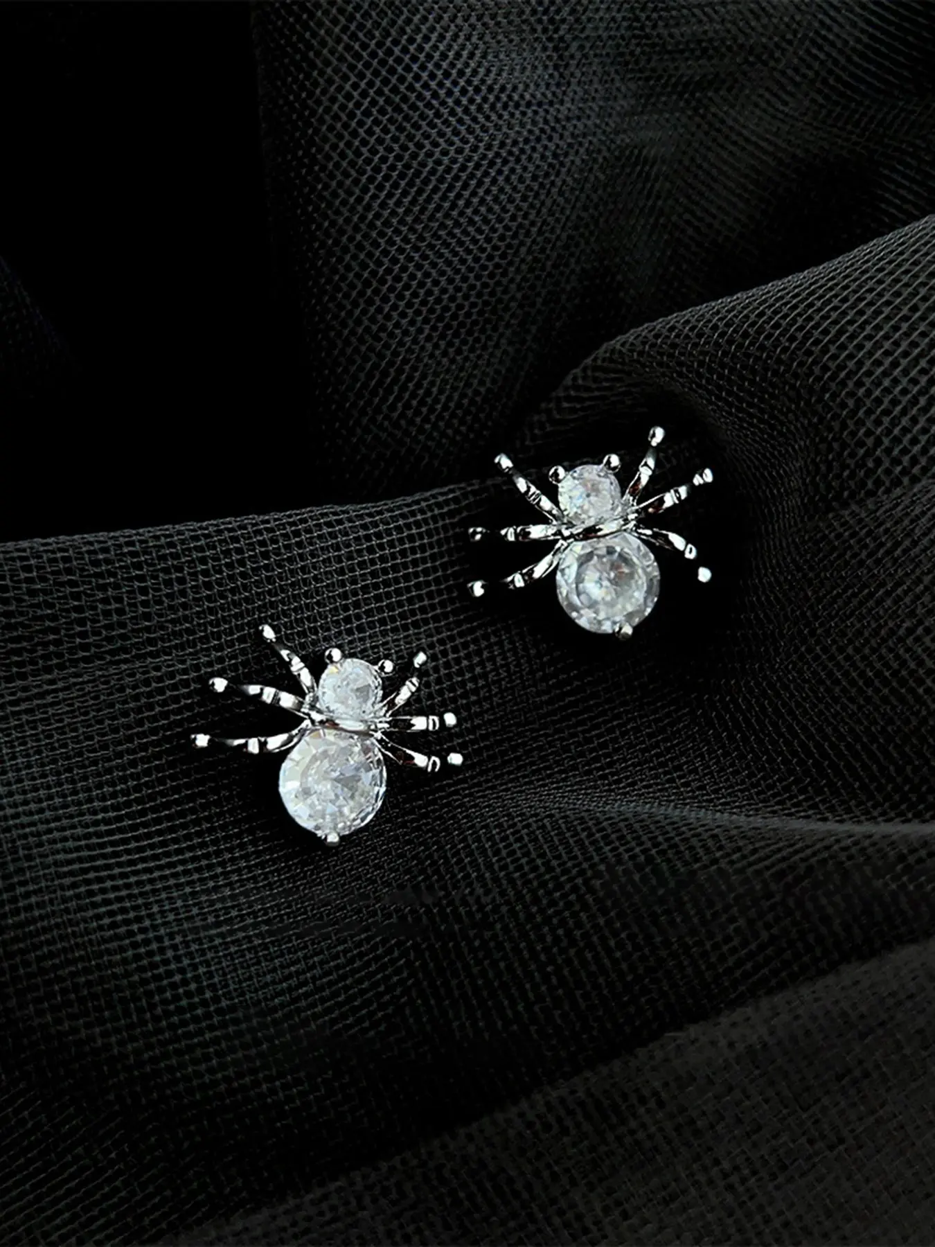Gothic Sparkling Cubic Zirconia Spider Earrings, Elegant Silver Color Insect Jewelry, Perfect Halloween Birthday Gift