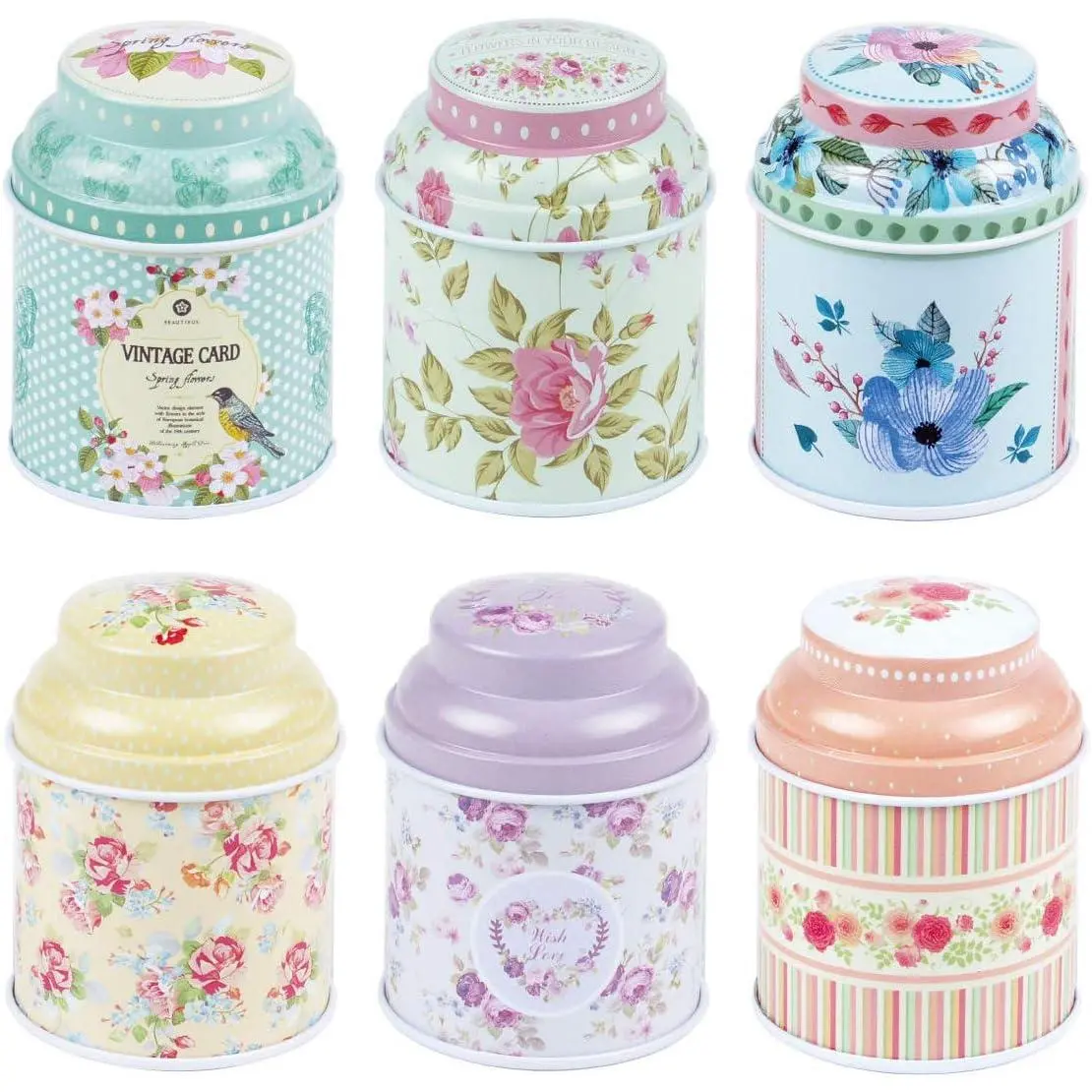 Elegant Metal Tinplate Empty Tins, Shabby Chic Mini-boxes for DIY Candles, Dry Storage, Spices, , Candy, Party Favors, and Gifts (Cylinder 6-Pack)