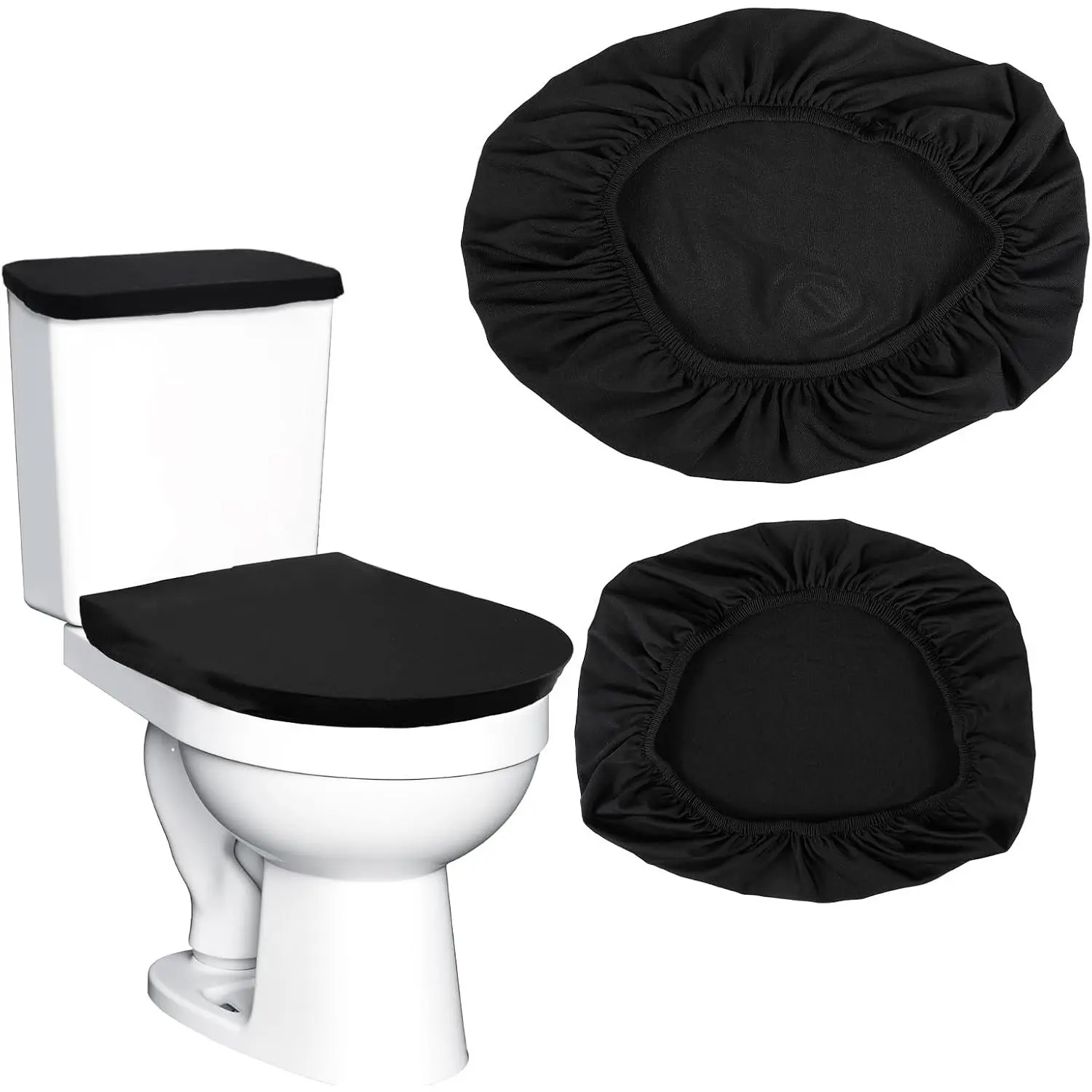 Black Toilet Seat Cover Black Toilet Lid Cover and Toilet  Cover Set,  Toilet Cover Set with Elastic Bottom for Bathroom Decor Accessories
