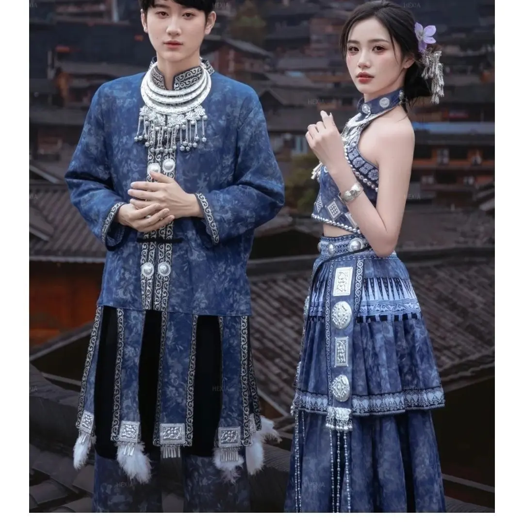 Hmong Miao Couple Batik & Tie-Dye Styling Sets - Men's & Women's Photo Shoot Looks