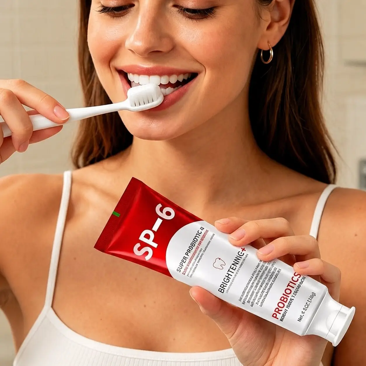 SP6 Probiotic Toothpaste, Oral Care, Fresh Breath, Teeth Brightening, Remove Daily Stains, Portable Travel Size Toiletries, Deep Cleansing, Fights Bad Breath, Reduces Tartar Build Up by Brushing, Polishes Teeth