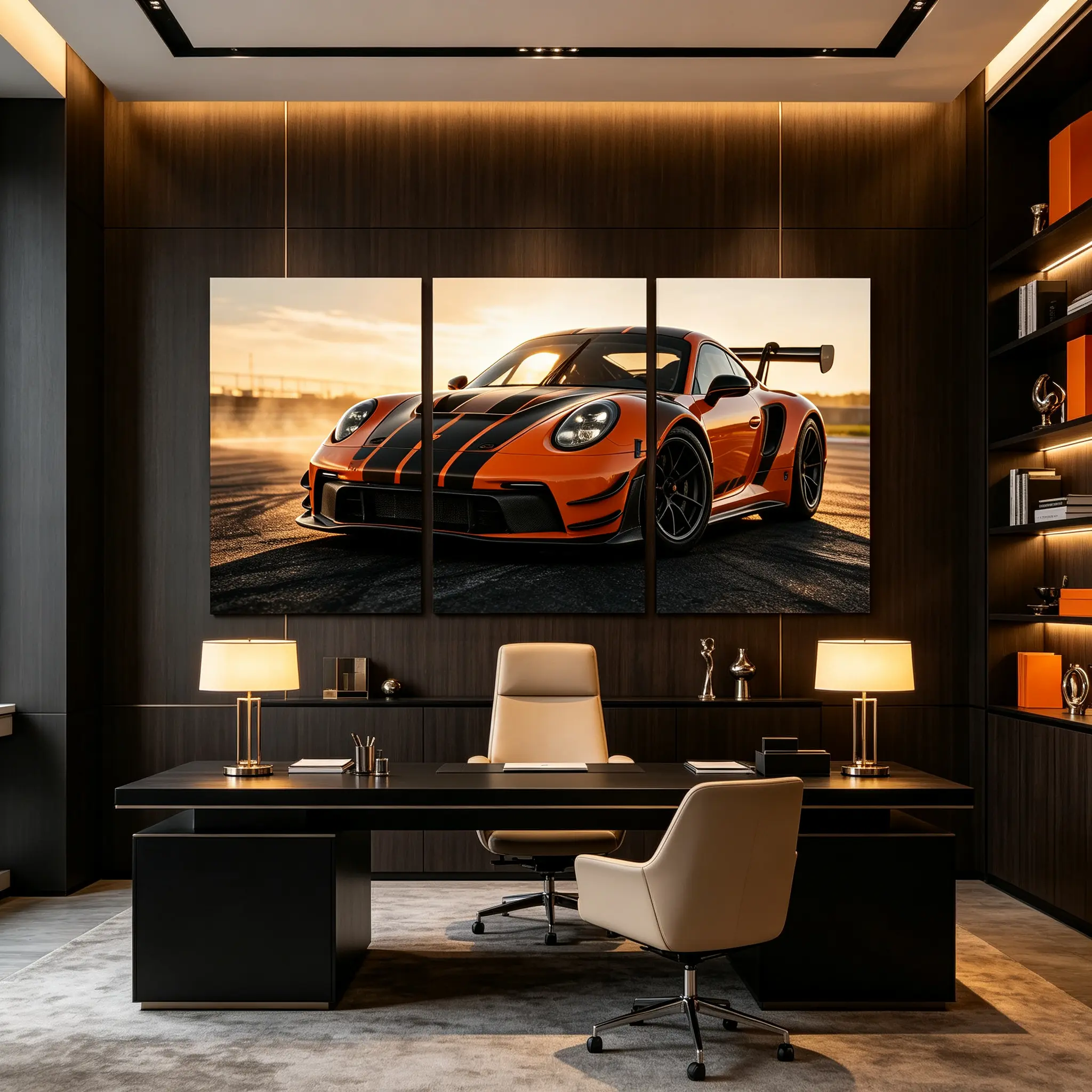 3-Piece Orange Sports Car Canvas Wall Art, Racing Car Track Prints, Modern Automotive Wall Decor for Office, Bedroom, Garage & Man Cave