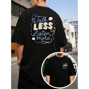 180gUnisex Black Soft Crew Neck Tee, Talk Less Listen More Pastel 3D Letter Minimalist Mental Health Motivational Loose Streetwear Gift Top S-5XL