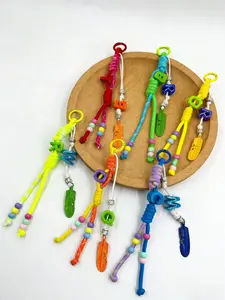 Bohemian Style Colorblock Braided Letter Keychain, Feather Beaded Handmade Lanyard, Customizable Alphabet Bag Charm, Multicolor