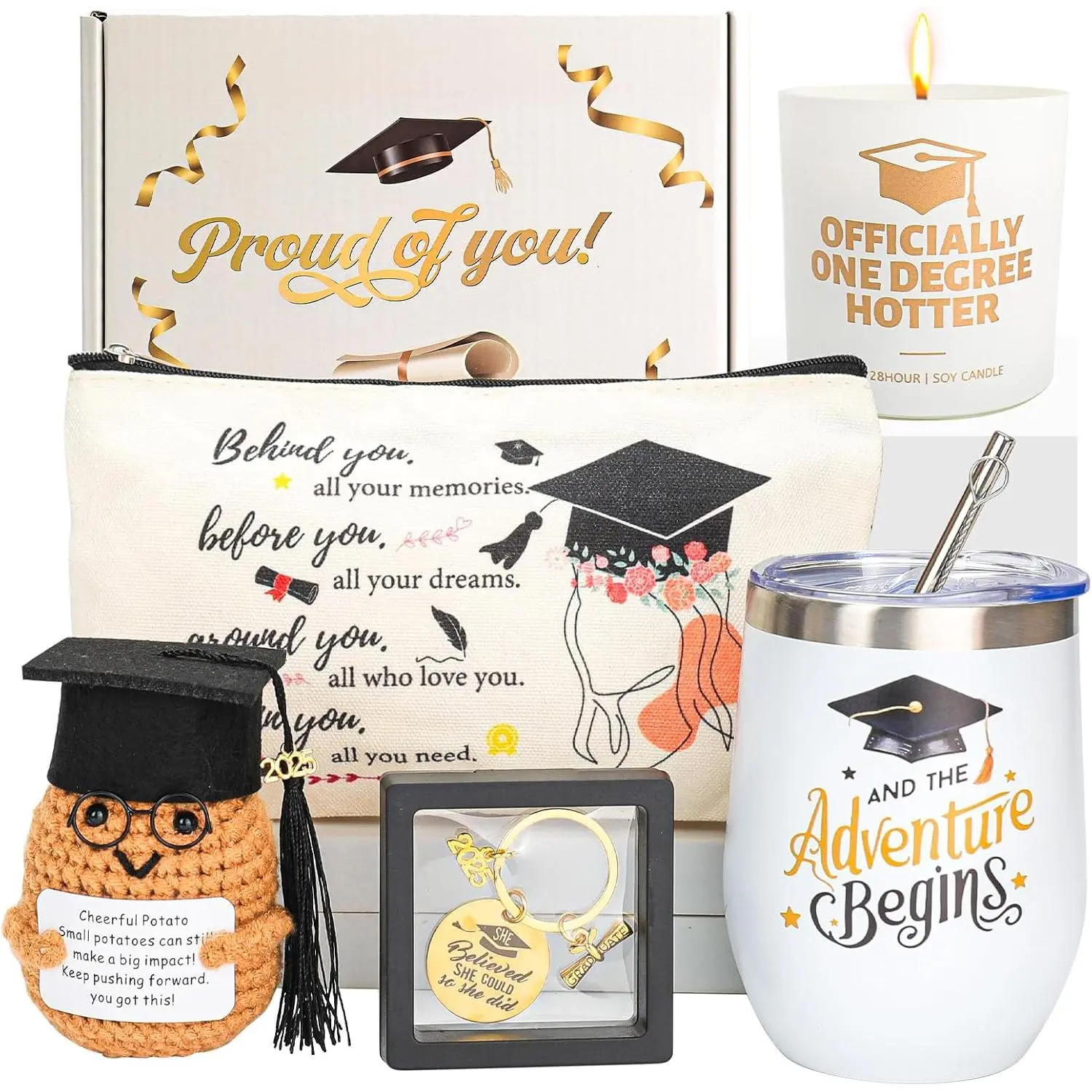 Graduation Gifts for Her, College Graduation Gifts Basket for Daughter, Sister,  Insulated Tumbler Makeup Bag Candle