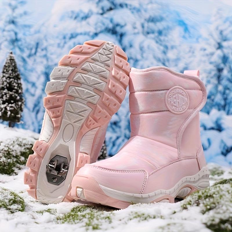Children's sports snow boots, new autumn and winter fashion snowflake warm -lined long boots for girls, high-quality thick padded closure for teenagers, Christmas gift sports shoes for children