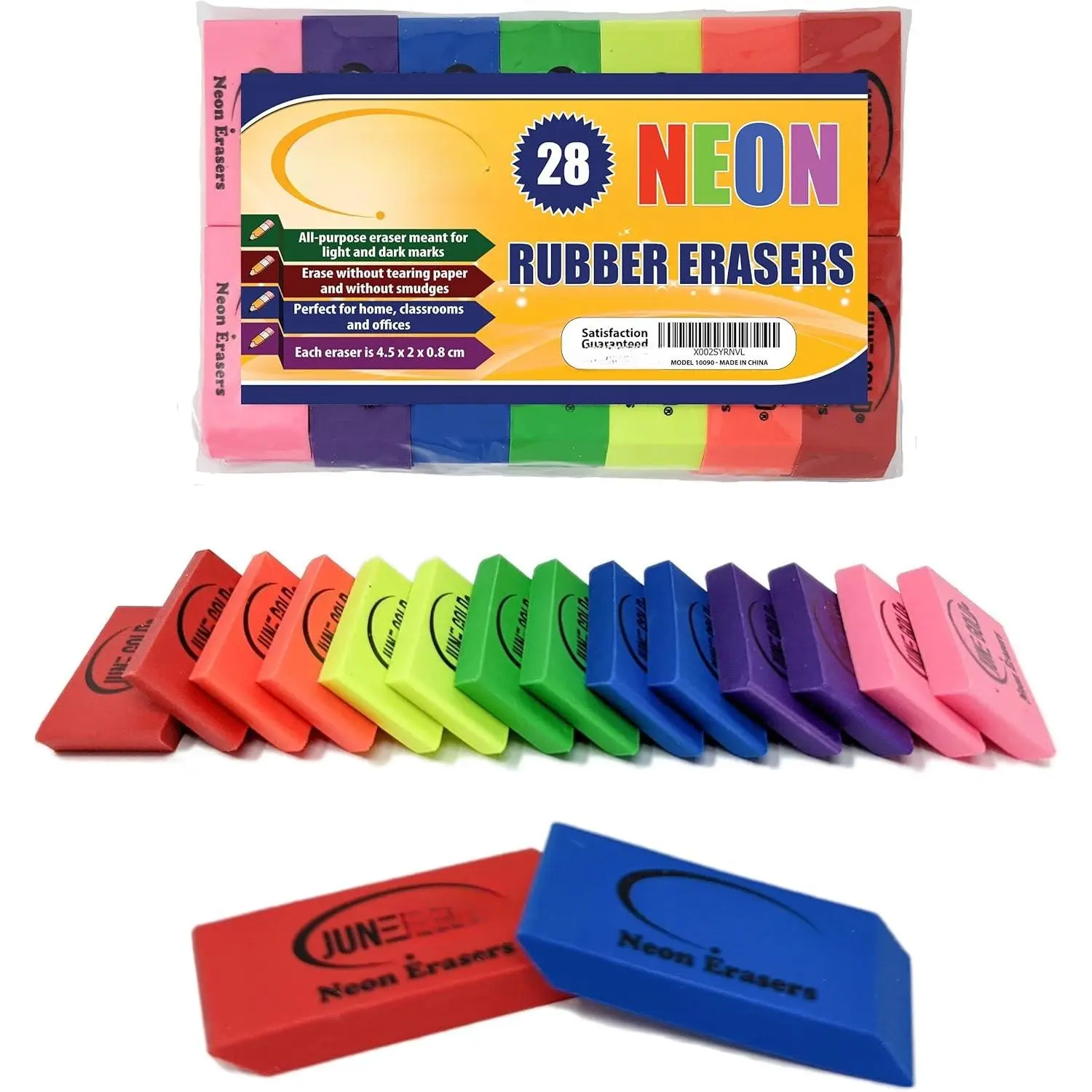 10 Large White Vinyl Erasers, Smooth Writing Erasers & Correction Supplies for Office Stationery Needs
