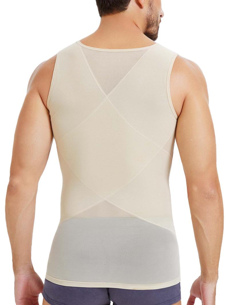Men's Contrast Mesh Round Neck Shapewear Tank Top, Compression Shapewear Tops, Tummy Control Compression Shirt, Compression Vest for Men, Muscle Slimmer, Breathable Tank Top, Waist Trainer Vest