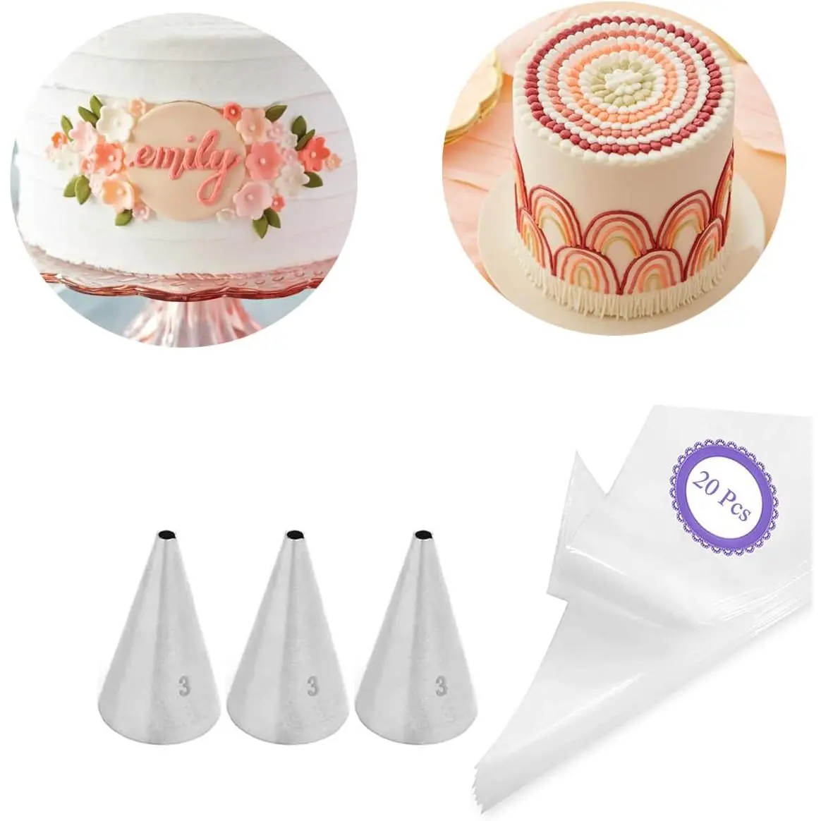 Number 3 Piping Tips, Size 3 Icing Tips with Bags for writing & Decorating