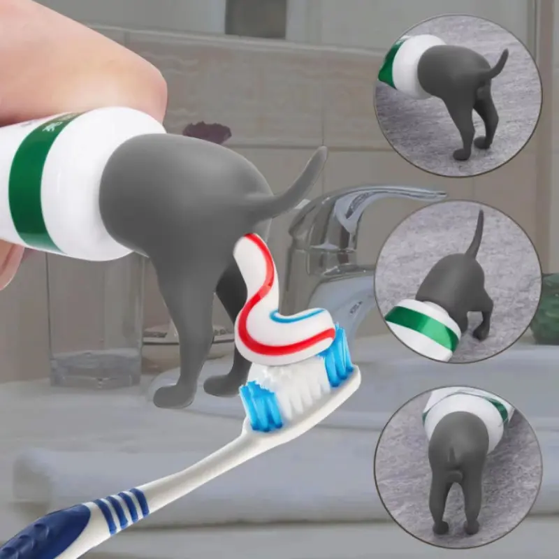 New Lazy Silicone Single Cap, Creative Fun Dog Butt Design Self-Close Toothpaste Cap with Dust Squeeze Function