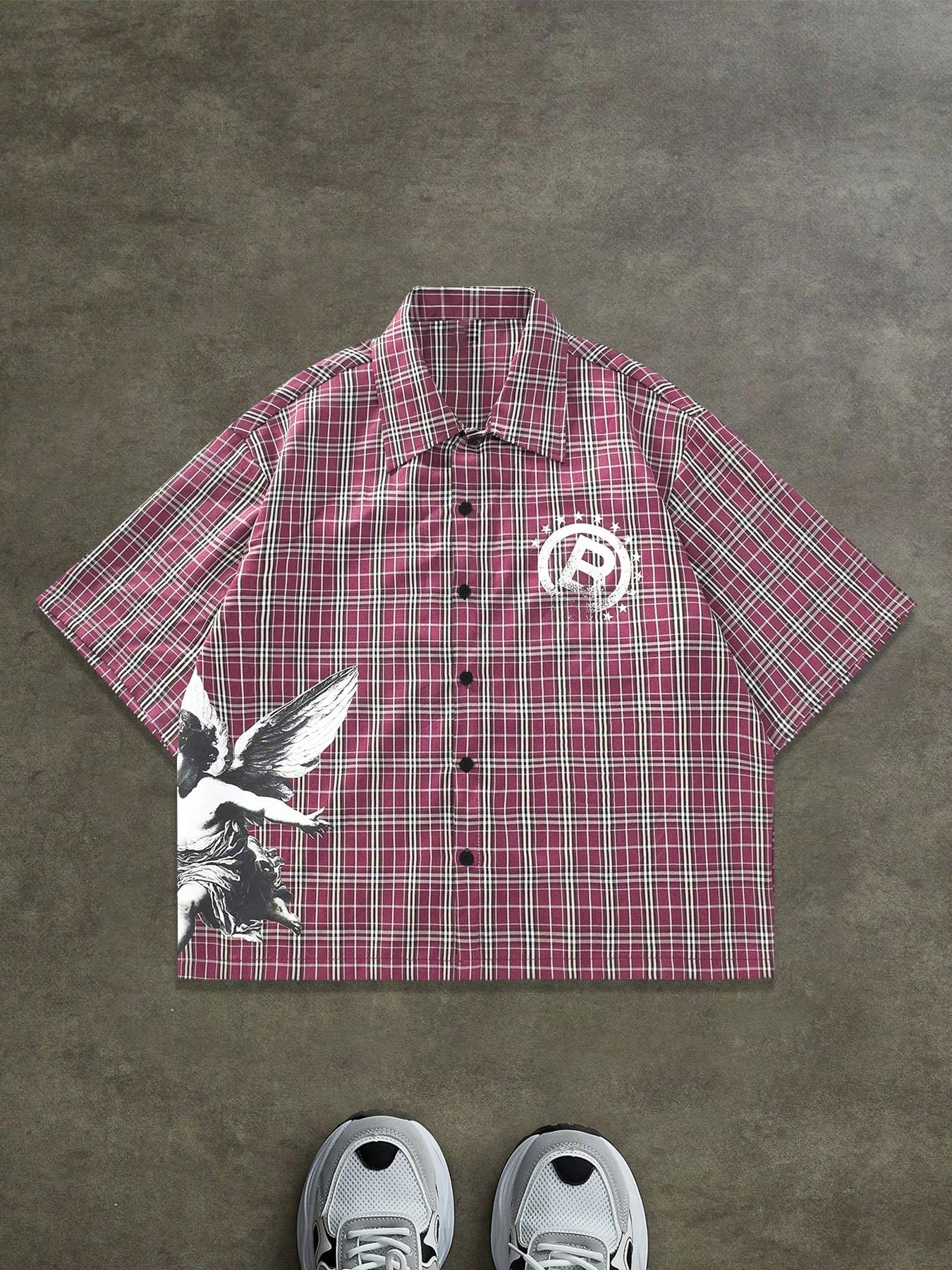 Men's Regular Fit Letter & Striped Print Short Sleeve Shirt, Casual Party Shirt, Casual Retro Button Top for All Seasons, Men's Clothes for Daily Wear