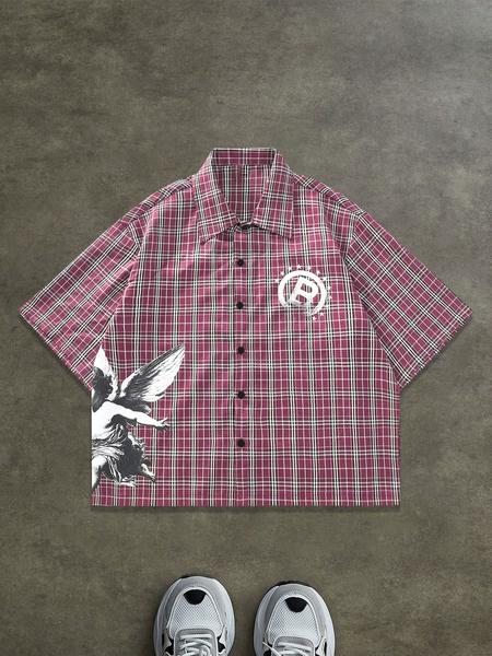 Men's Regular Fit Letter & Striped Print Short Sleeve Shirt, Casual Party Shirt, Casual Retro Button Top for All Seasons, Men's Clothes for Daily Wear