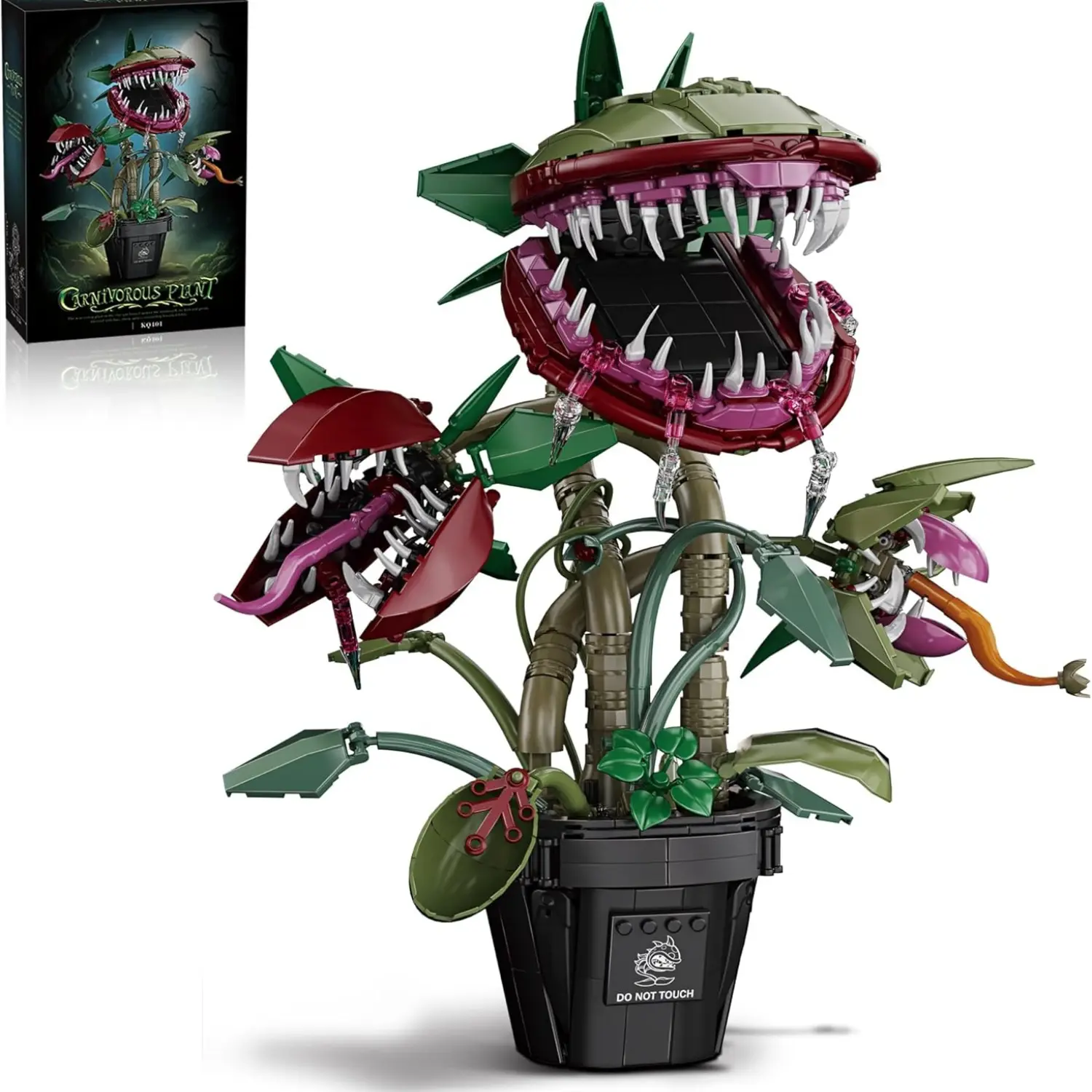 1118pcs Anime & Manga Creepy Venomous Flower Double-Headed Piranha Plant Construction Building Blocks Kit, Complex Assembly Toy for 12 Years Above Adult Collectors, Gothic Desktop Decor Gift