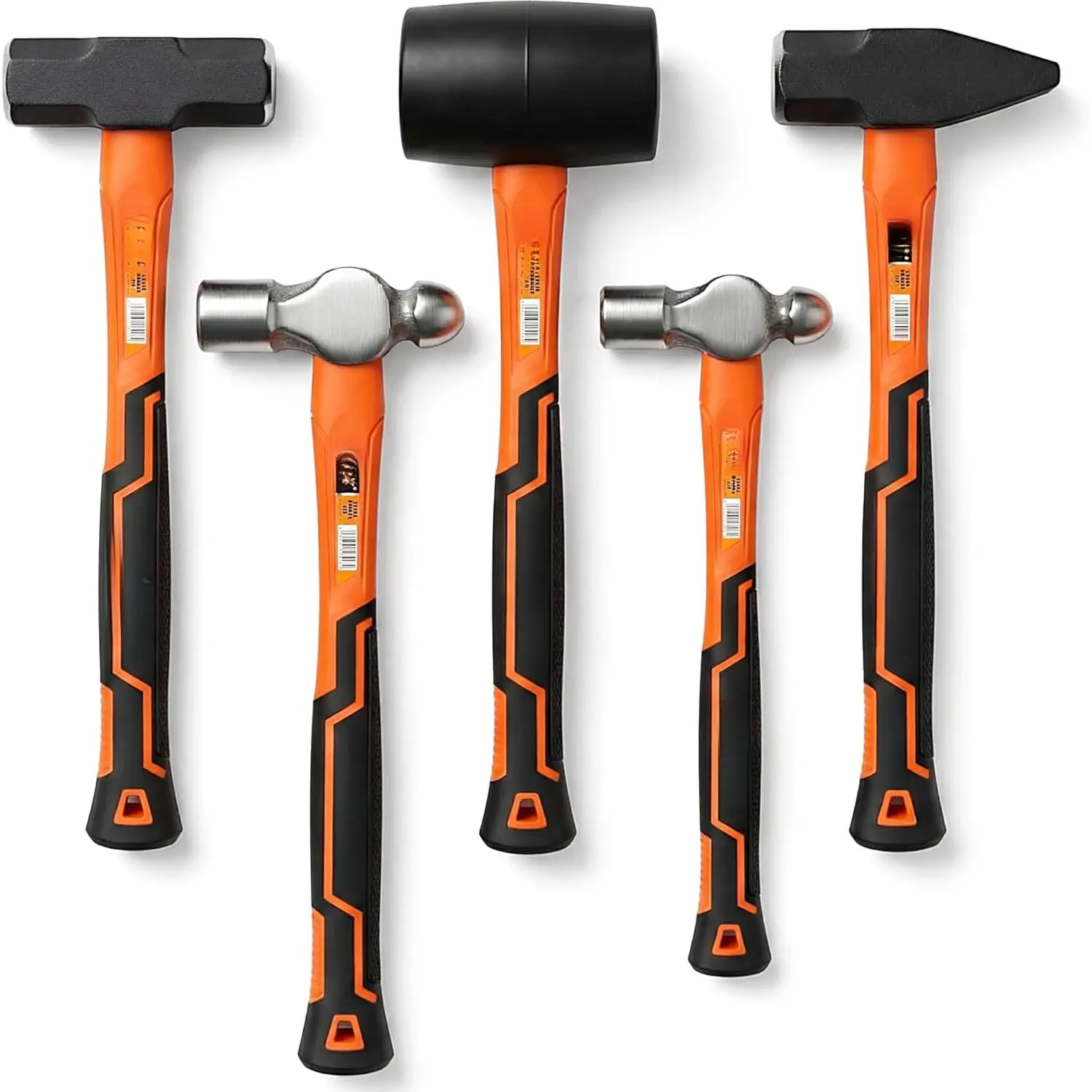 5-Piece Hammer Set, 16oz and 32oz Ball Pein Hammers, 32oz Rubber Mallet, 3lb Sledge, 3lb Cross Peen Hammer