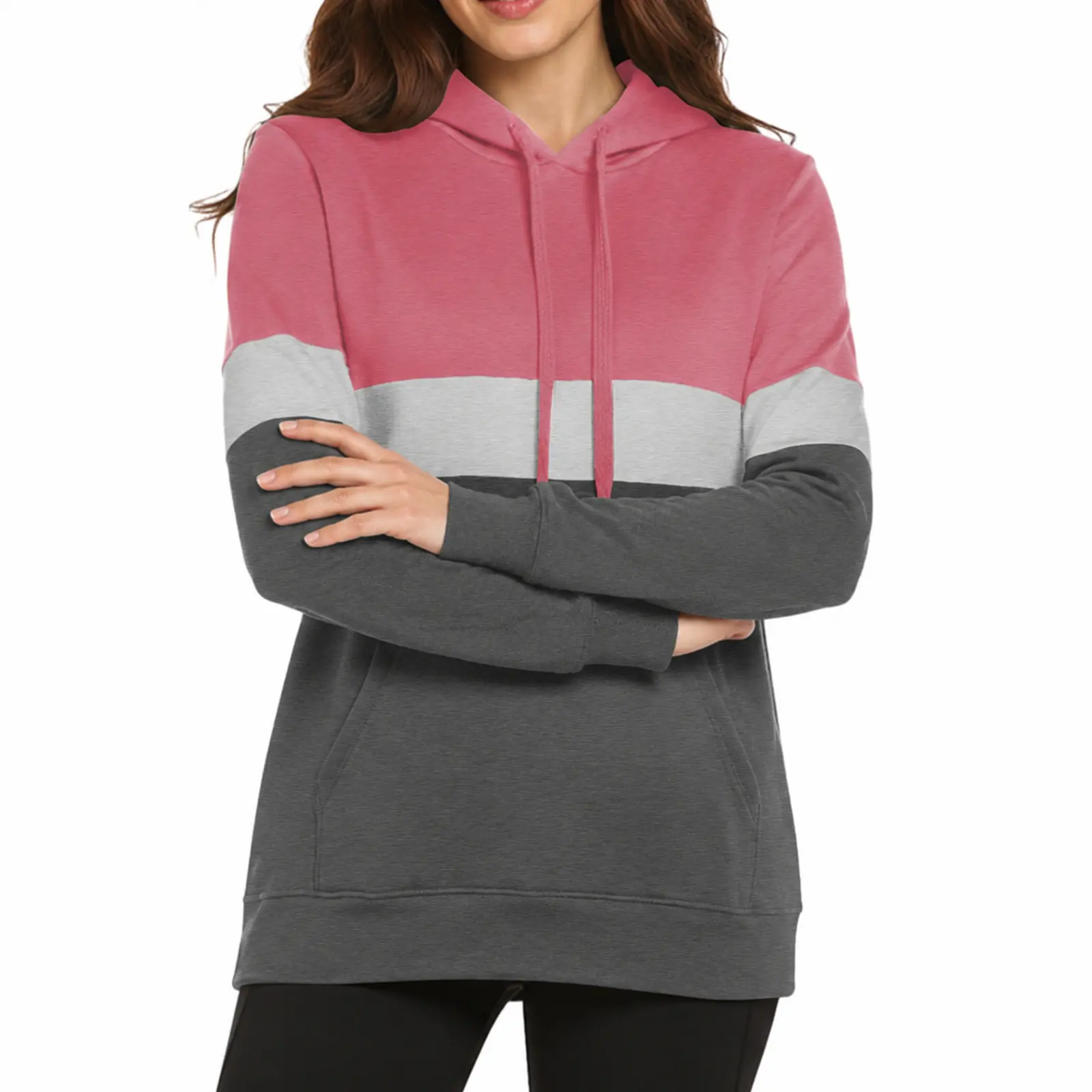 Colorblock Pullover Hoodie for Women, Long Sleeve Casual Sweatshirt with Pocket