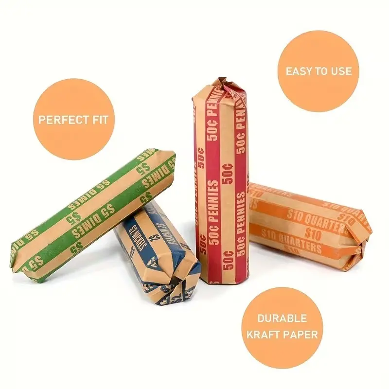 100/300pcs Flat Striped Coin Wrappers, Organize Coins, Sort Your Coins Efficiently, Perfect Fit, Ideal for Banks and Grocery Stores, Essential for Coin Management