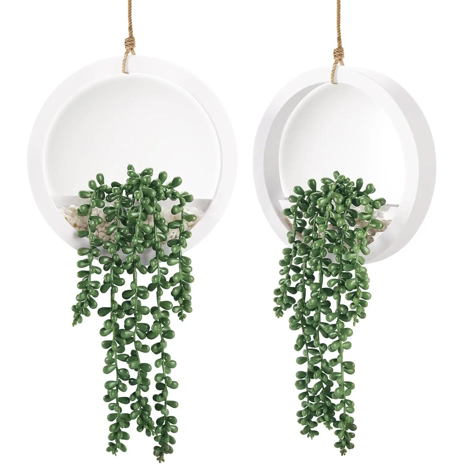 2-Count Durable Boho Plastic Hanging Artificial Succulents - Wall-Mounted Indoor/Outdoor Garden Decor, No Pruning or Watering Selfie Background Accessory for Home
