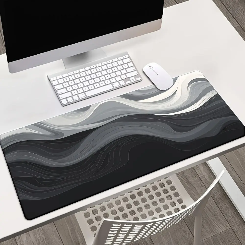 Black-White-Gray Wave Stripe Mouse Pad with Anti-Slipping Rubber Blend Base, for Gamers/Studiers, Laptops/PCs, Office Desk
