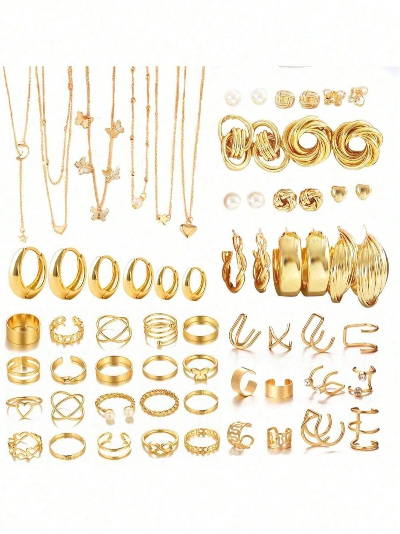 Vintage Jewelry Set, Butterfly Heart Pearl Star Moon Rhinestone Wide Ring Snake Chain Braid Geometric C Earrings Necklace Bracelet Gift Vintage Jewelry Set, Butterfly Heart Pearl Star Moon Rhinestone Wide Ring Snake Chain Braid Geometric C Earrings Necklace Bracelet Gift