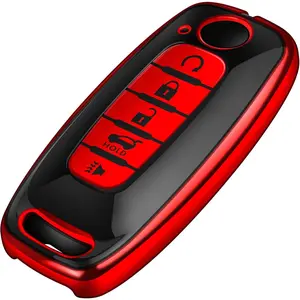 for Nissan Key Fob Cover, Premium TPU Plated Case for 2023-2025 Pathfinder Rogue Ariya Versa Kicks Sentra Armada Murano Smart Remote Key Protector (Red, 5 Buttons)