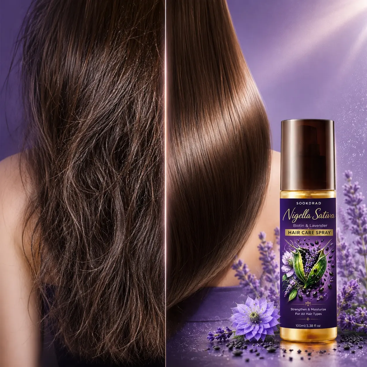 Nigella Sativa Hair Care Spray, with biotin and lavender, strengthen, moisturize, suitable for all hair types, 100ml/3.38 fl oz