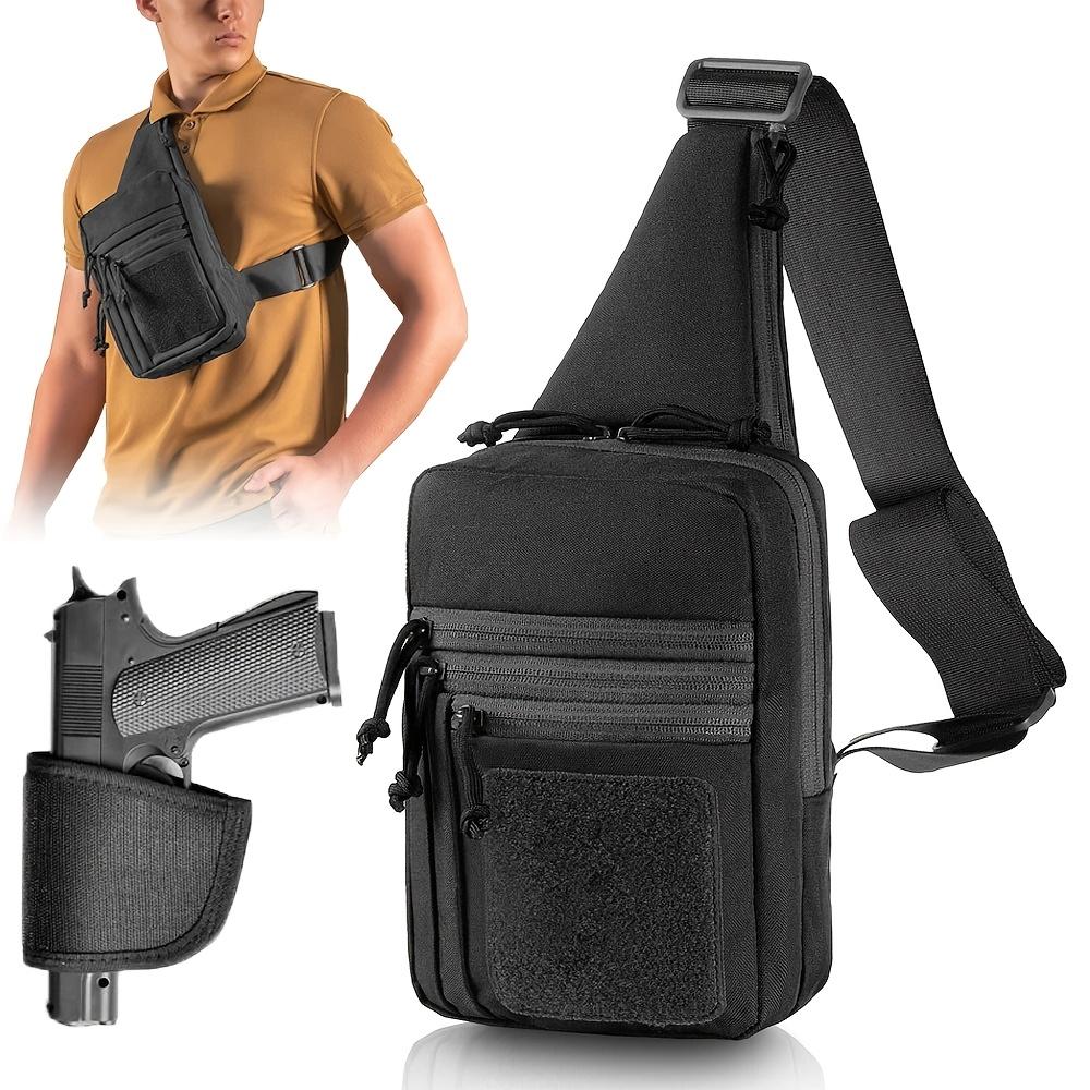 Men's Black Concealed Carry Holster Sling Bag, Small Pistol Backpack Chest Backpack, Travel, Sports, Walking Crossbody Shoulder Bag-Nylon Strap Zipper Closure