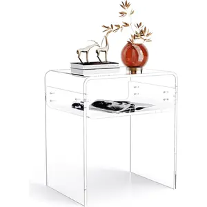 Solaround Clear Acrylic End Table 2-Tier Bedside nightstand for Living Room Bedroom Home Decor (Clear)