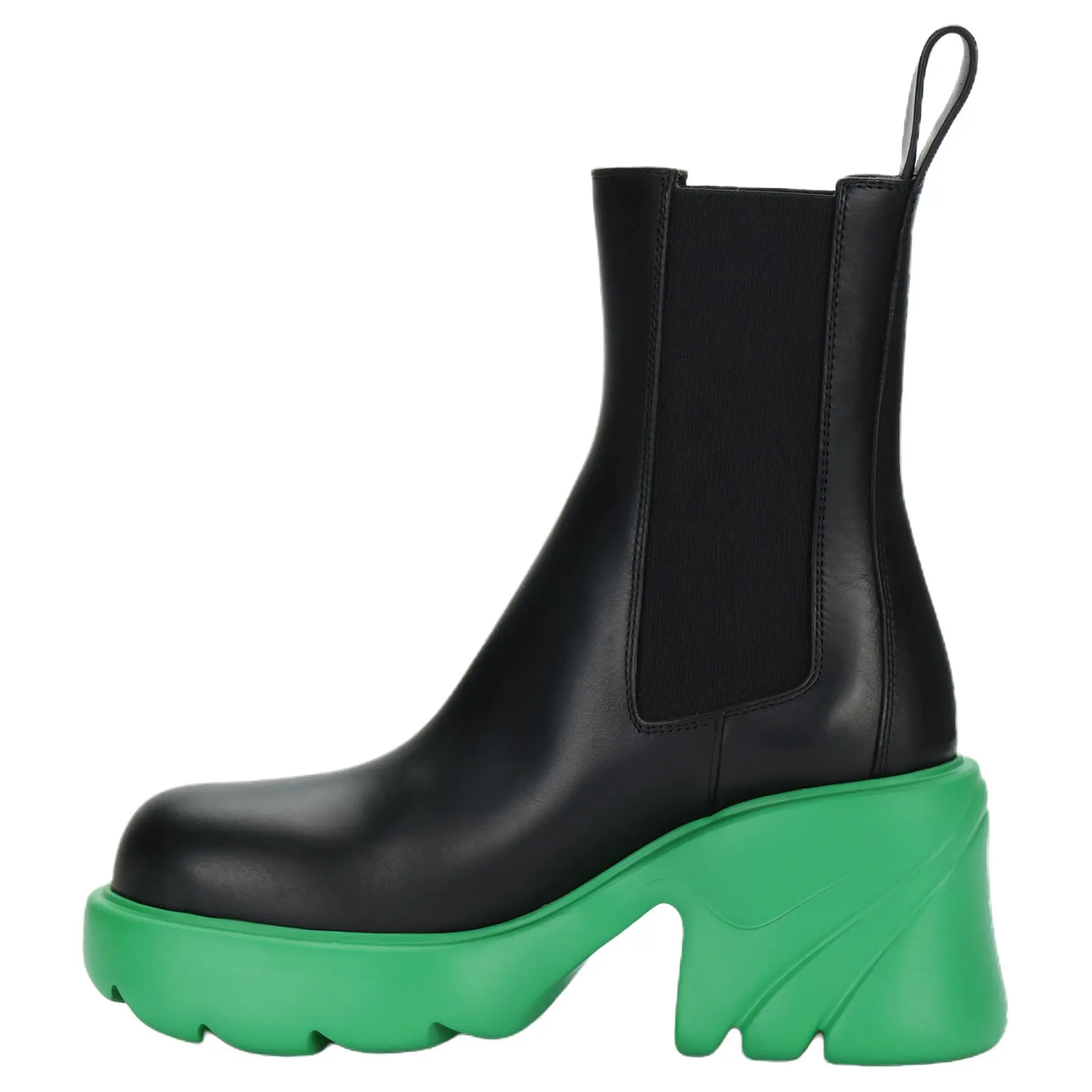 Bottega Veneta BV Flash High-Heel Chunky Sole Chelsea Boots for Women in Black and Green Verifiable, with credentials and supporting global authentication