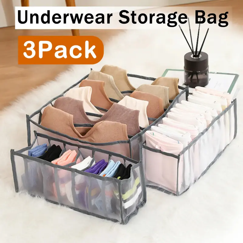 3 Counts Foldable Underwear Organizer Set - Drawer Divider Bins for Bras, Socks, Ties & Panties Clothes Fabric