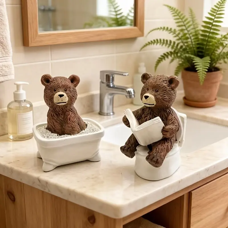 Creative Resin Bear Ornament, Resin Sculptures, Bathroom Decor, Unique Gift, Christmas & Thanksgiving Decoration, Funny Birthday Present, Indoor Outdoor Home Accent, Animal Decorative Figurines, Cute Figurines, Bear Statues