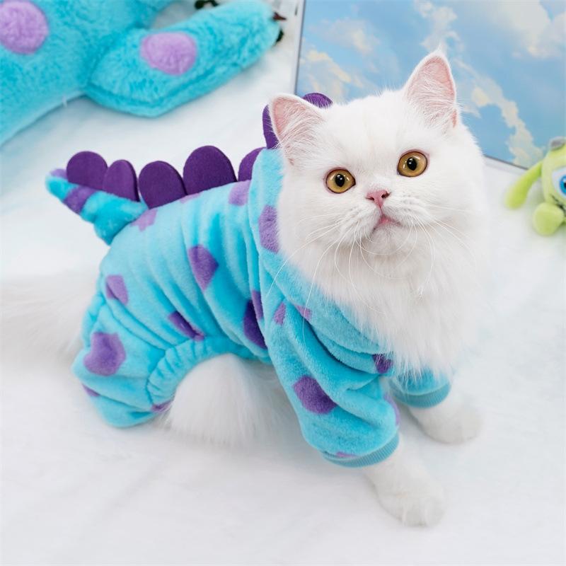 1 piece of pet autumn and winter dinosaur transformation costume, suitable for small dogs and cats Dinosaur Shark Hoodie Coat Halloween