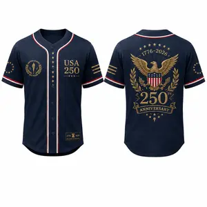 USA 250 1776–2026 Patriotic Baseball Jersey for Men & Women, Lightweight Polyester Button Up Shirt with Gold Eagle Crest Graphic Print, 4th of July Independence Day Summer BBQ Streetwear Top