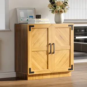 Farmhouse Sideboard Buffet Cabinet – 31.5" Modern Wood Credenza with Adjustable Shelves, Large Storage, Buffet Table with Doors, Coffee Bar Console for Dining Room, Kitchen, Living Room