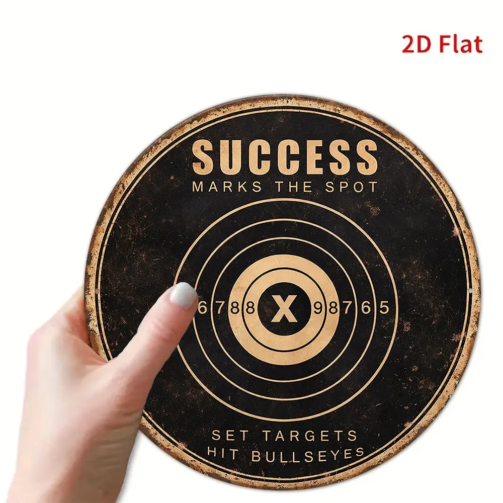 2D Flat - 1pc 2D Flat Round Sign | Vintage "Success Marks The Spot" Inspirational Target Bullseye Decorative Plaque For Office, Living Room, Gym, And More - Wall Hanging, Frameless, English