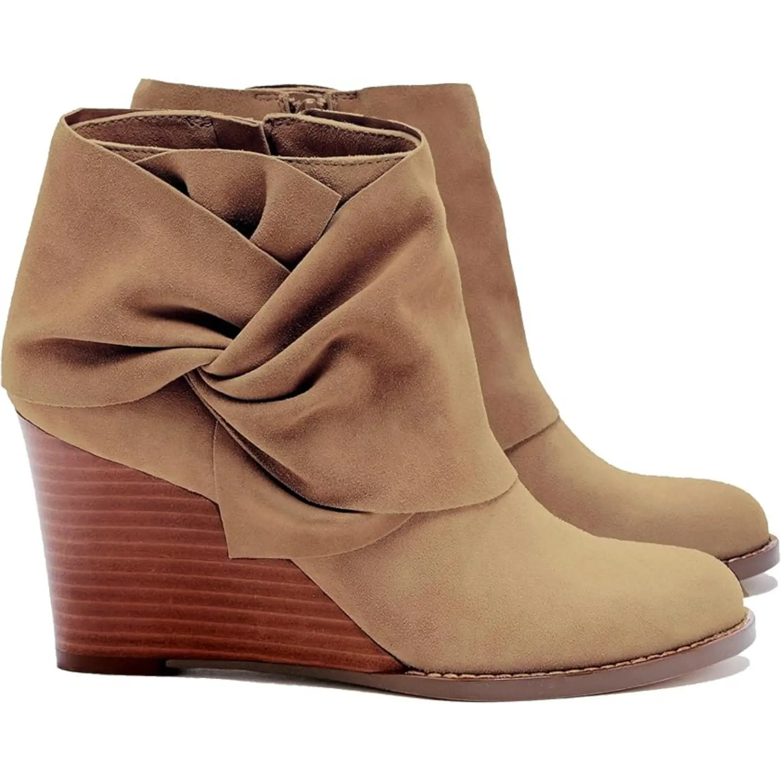 Coutgo Womens Wedge Booties Ankle Heels Boots Bow Knot Stacked Heeled Winter Dress Shoes